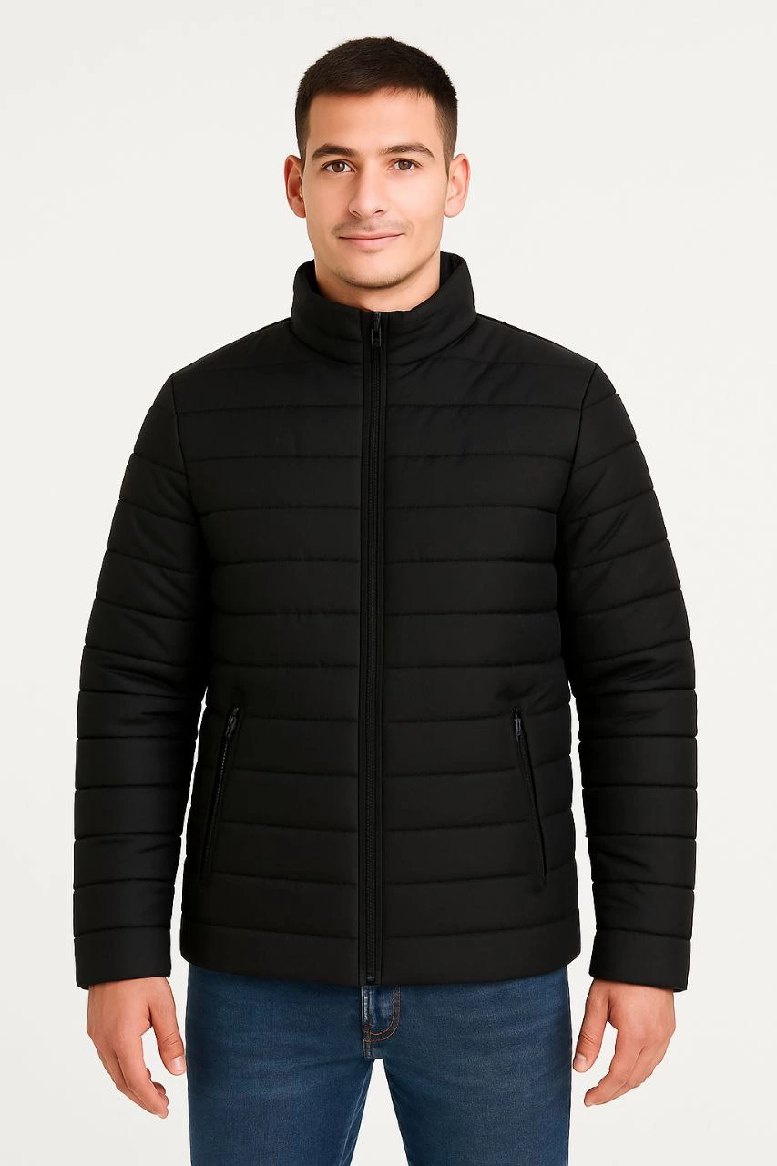 Erkek Bomber Mont Ceket – Su İtici Kumaş, Kapitone Astarlı, Fermuarlı, Kışlık - Siyah