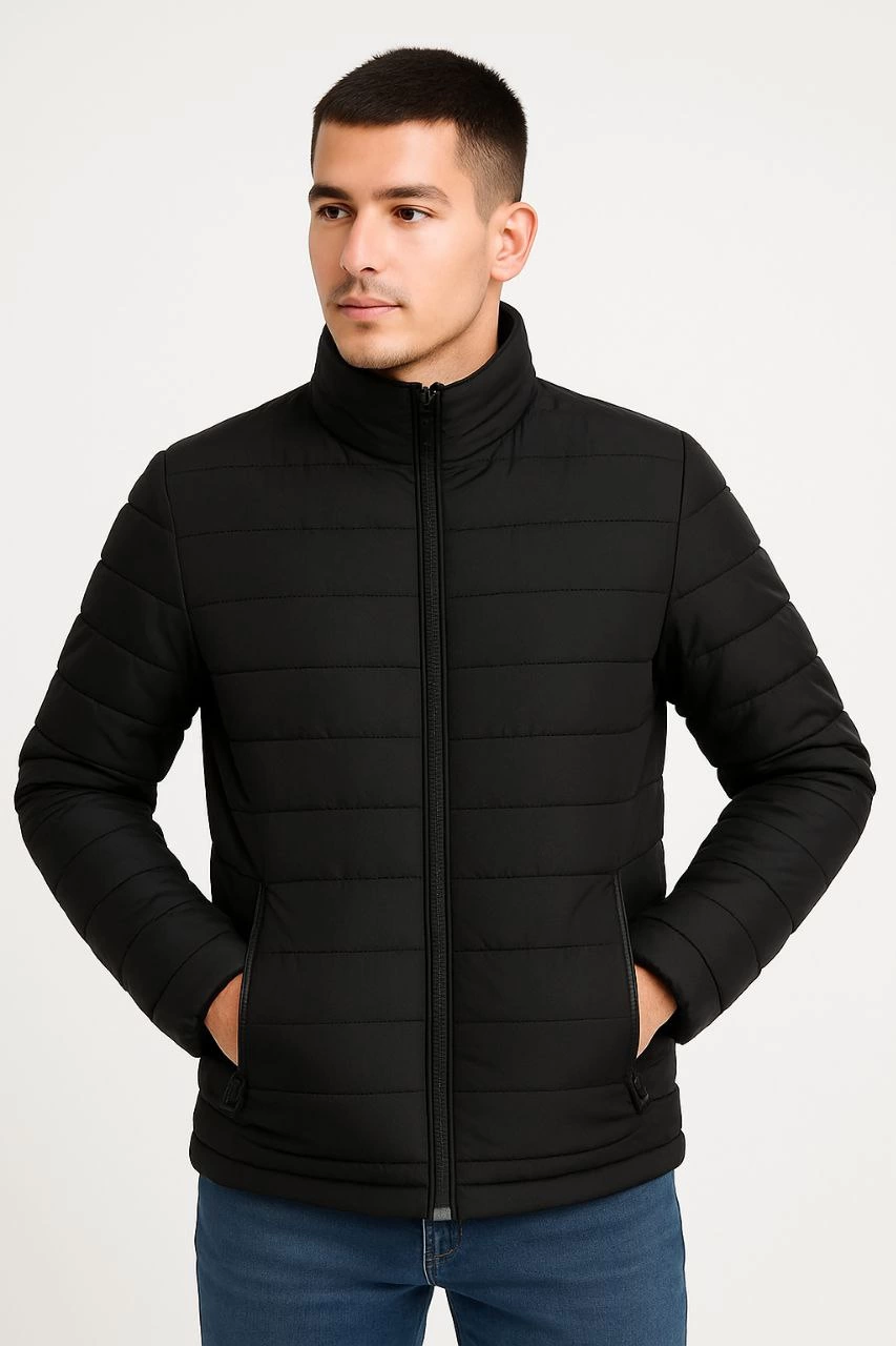 Erkek Bomber Mont Ceket – Su İtici Kumaş, Kapitone Astarlı, Fermuarlı, Kışlık - Siyah