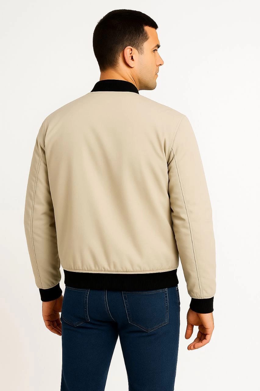 Erkek Bomber Mont Ceket – Fermuarlı, Kapitone İçi Astarlı, Su İtici Kumaş, Regular Fit, Uzun Kollu, Yandan Cepli, Bahar & Kış Rahat Günlük Stil - Bej