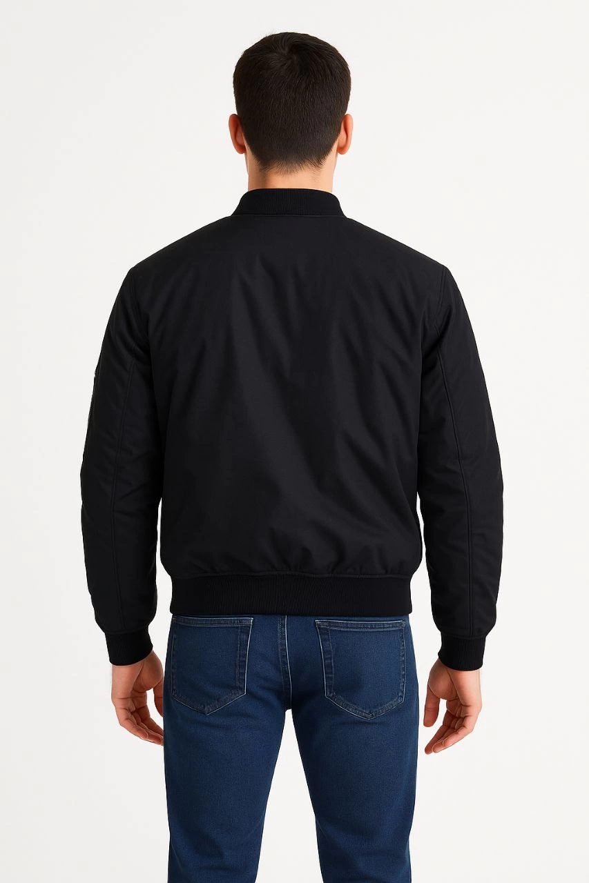 Erkek Bomber Mont Ceket – Fermuarlı, Kapitone İçi Astarlı, Su İtici Kumaş, Regular Fit, Uzun Kollu, Yandan Cepli, Bahar & Kış Rahat Günlük Stil - Siyah