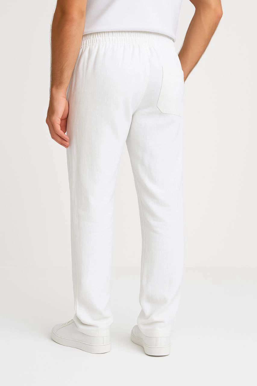 Erkek Keten Pantolon – Cepli, Beli Lastikli ve Bağcıklı, Nefes Alan Rahat Kalıp, Yazlık ve Baharlık Günlük Giyim, Şık & Konforlu Boru Paça Model - Beyaz