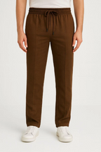 Erkek Keten Pantolon – Cepli, Beli Lastikli ve Bağcıklı, Nefes Alan Rahat Kalıp, Yazlık ve Baharlık Günlük Giyim, Şık & Konforlu Boru Paça Model - Kahverengi