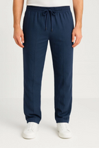 Erkek Keten Pantolon – Cepli, Beli Lastikli ve Bağcıklı, Nefes Alan Rahat Kalıp, Yazlık ve Baharlık Günlük Giyim, Şık & Konforlu Boru Paça Model - Lacivert