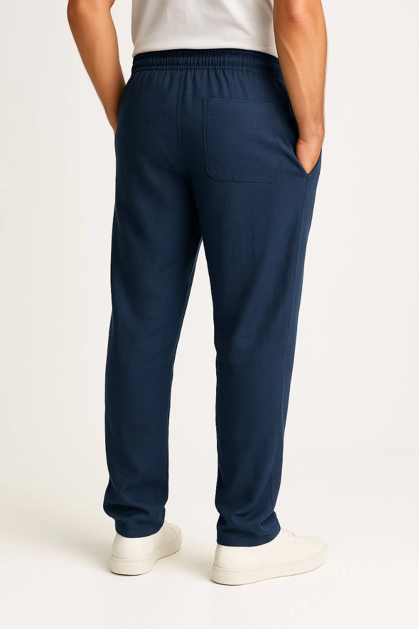 Erkek Keten Pantolon – Cepli, Beli Lastikli ve Bağcıklı, Nefes Alan Rahat Kalıp, Yazlık ve Baharlık Günlük Giyim, Şık & Konforlu Boru Paça Model - Lacivert