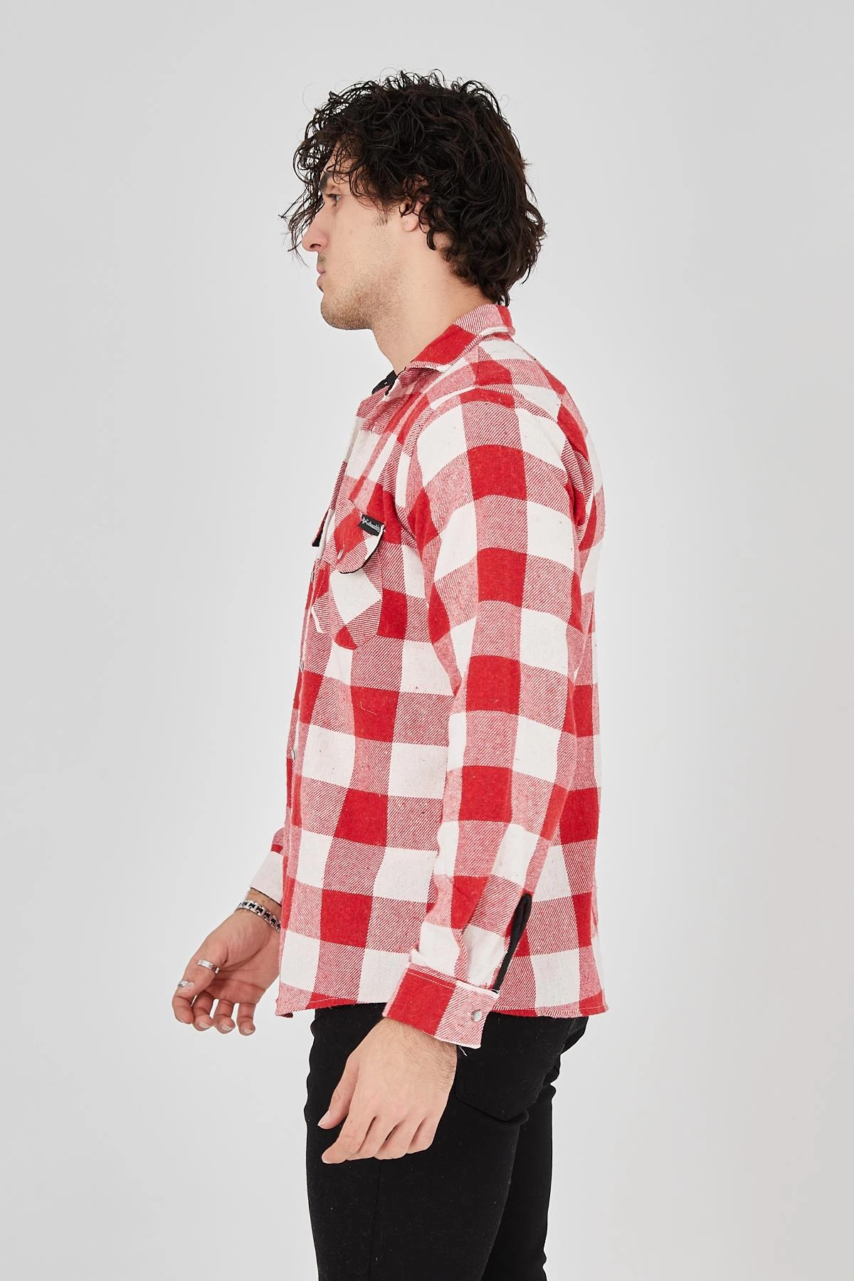 Erkek Oduncu Gömlek – Uzun Kollu, Şardonlu Kumaş, Kareli Desen, Regular Fit, Manşetli, Çift Cepli, Rahat Günlük Bahar & Kış Stil - Pembe