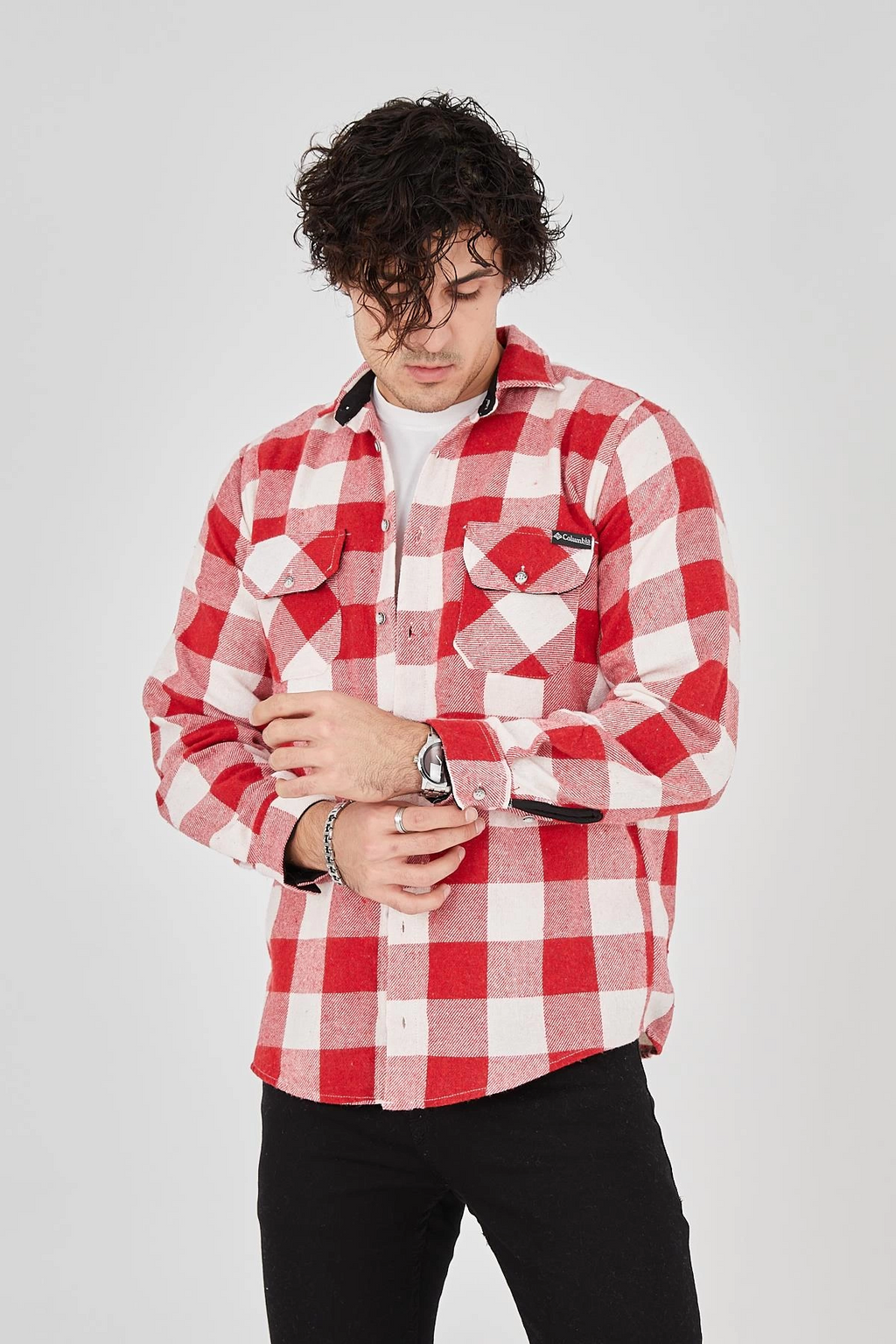 Erkek Oduncu Gömlek – Uzun Kollu, Şardonlu Kumaş, Kareli Desen, Regular Fit, Manşetli, Çift Cepli, Rahat Günlük Bahar & Kış Stil - Pembe