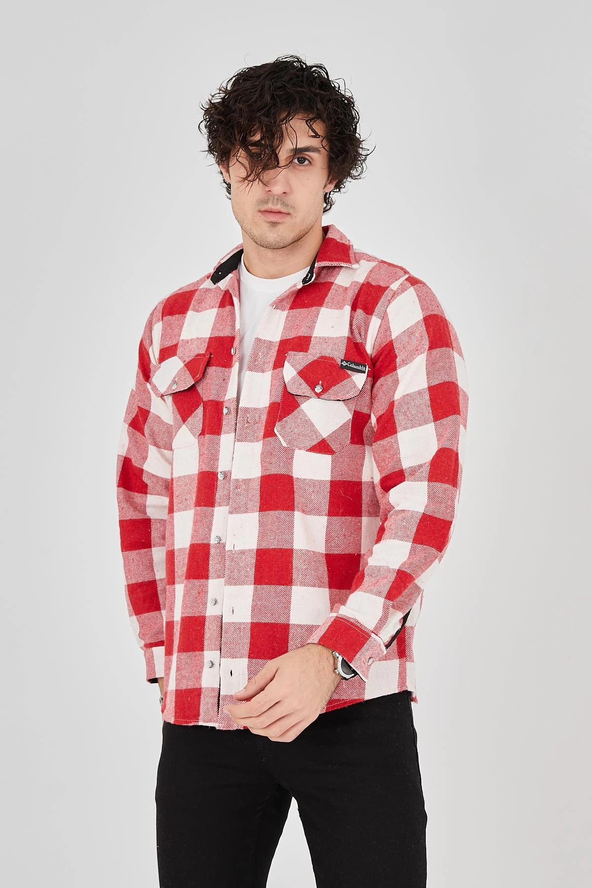 Erkek Oduncu Gömlek – Uzun Kollu, Şardonlu Kumaş, Kareli Desen, Regular Fit, Manşetli, Çift Cepli, Rahat Günlük Bahar & Kış Stil - Pembe