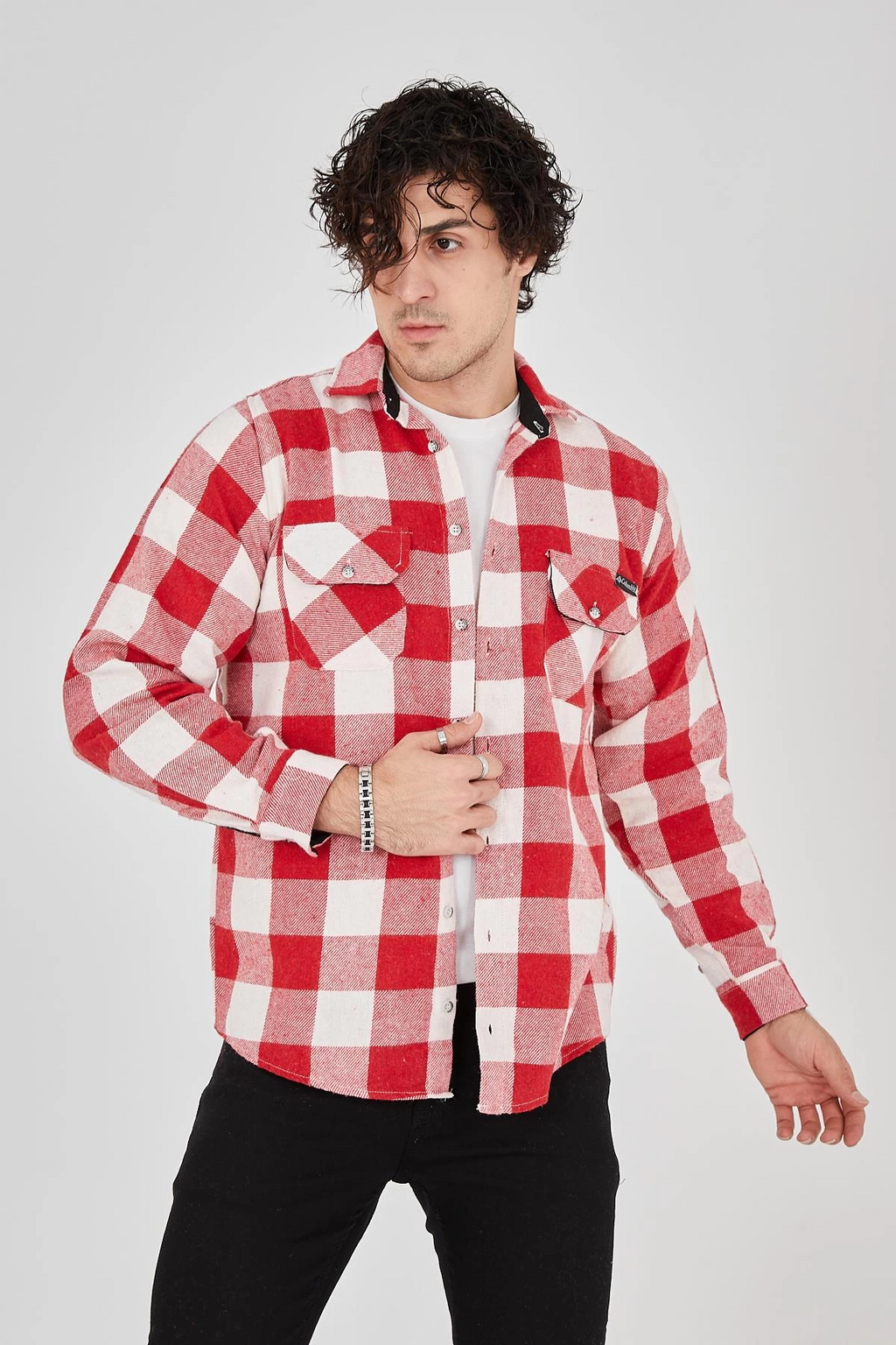 Erkek Oduncu Gömlek – Uzun Kollu, Şardonlu Kumaş, Kareli Desen, Regular Fit, Manşetli, Çift Cepli, Rahat Günlük Bahar & Kış Stil - Pembe