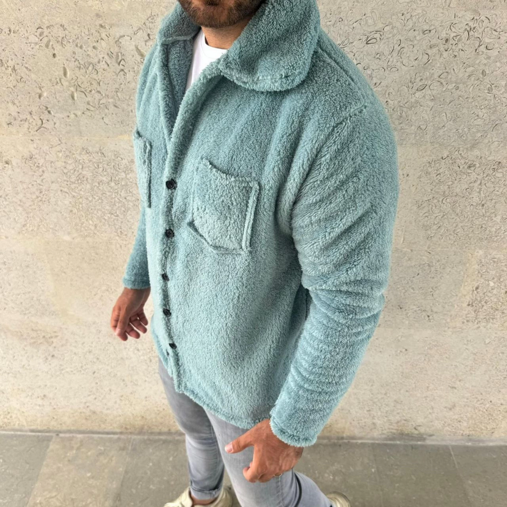 Erkek Pelüş Polar Hırka Gömlek – Yakalı, İlik Düğmeli, Göğüs Cepli, Yumuşak Dokulu Kışlık Regular Fit Rahat Günlük Model - Bebe Mavisi