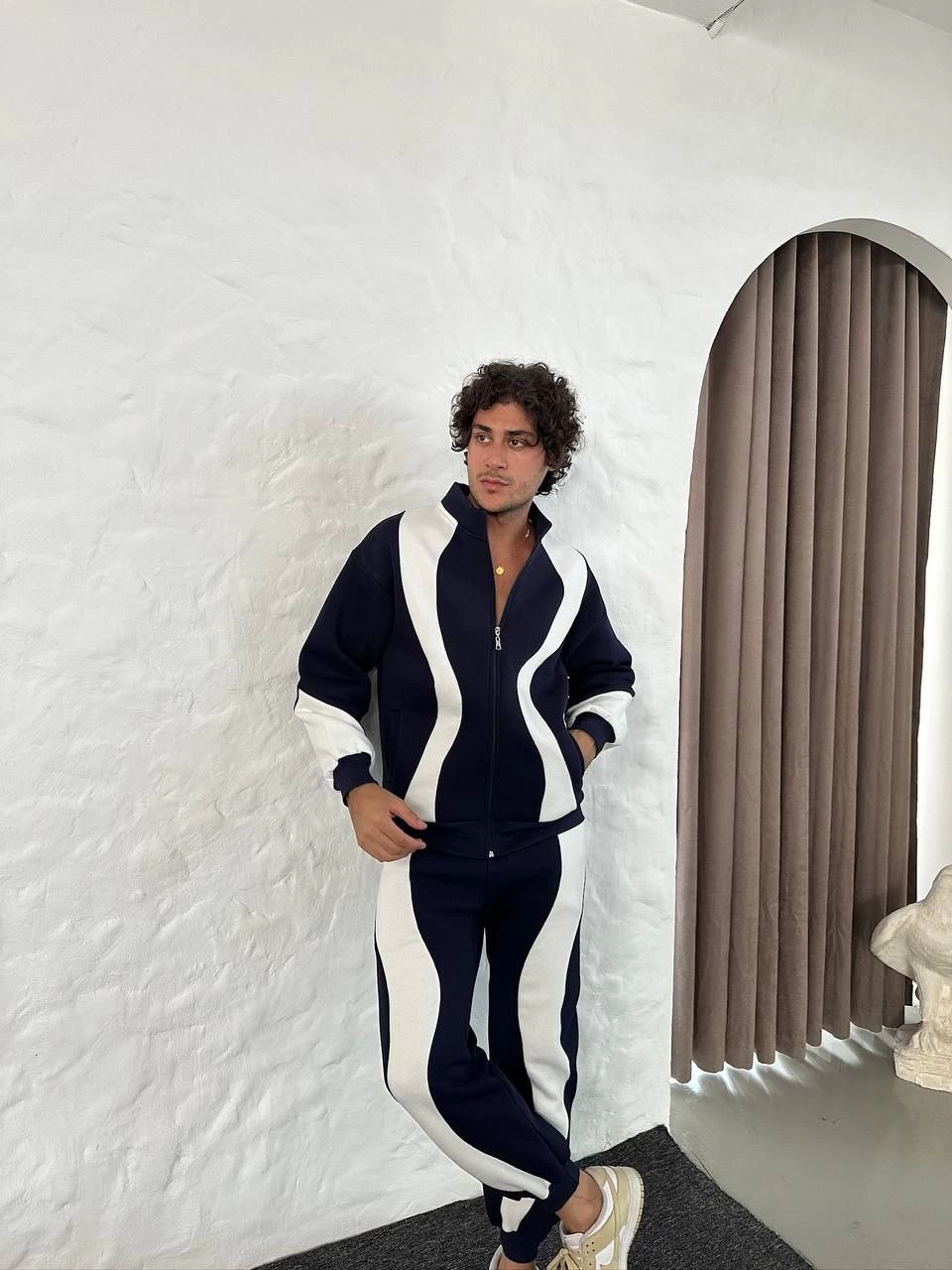 Erkek Premium Parçalı Eşofman Takım - Dik Yaka Fermuarlı Sweatshirt, - Siyah