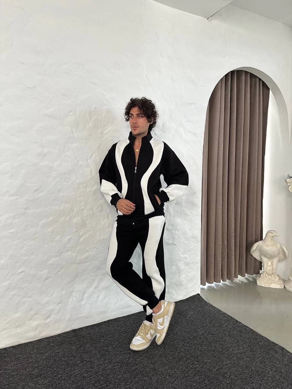 Erkek Premium Parçalı Eşofman Takım - Dik Yaka Fermuarlı Sweatshirt, - Siyah