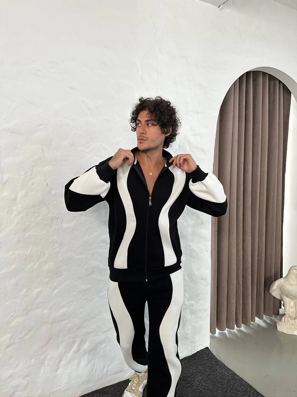 Erkek Premium Parçalı Eşofman Takım - Dik Yaka Fermuarlı Sweatshirt, - Siyah