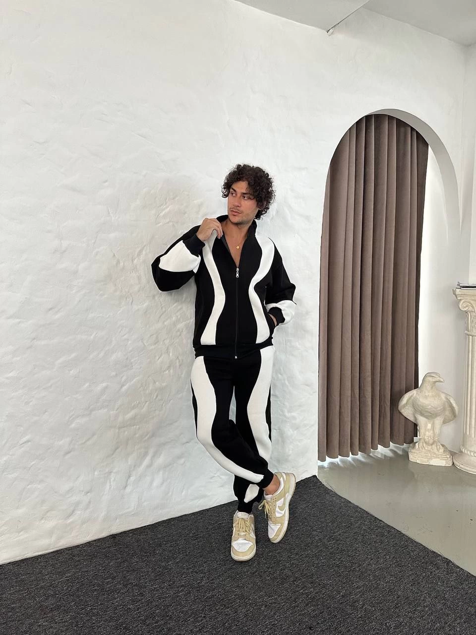 Erkek Premium Parçalı Eşofman Takım - Dik Yaka Fermuarlı Sweatshirt, - Siyah