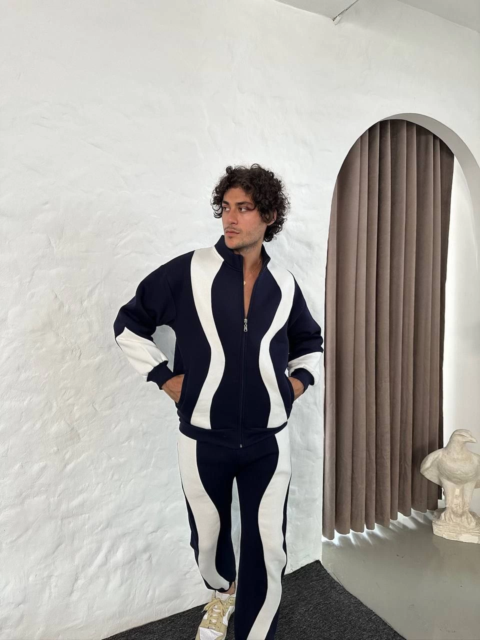 Erkek Premium Parçalı Eşofman Takım - Dik Yaka Fermuarlı Sweatshirt, - Siyah