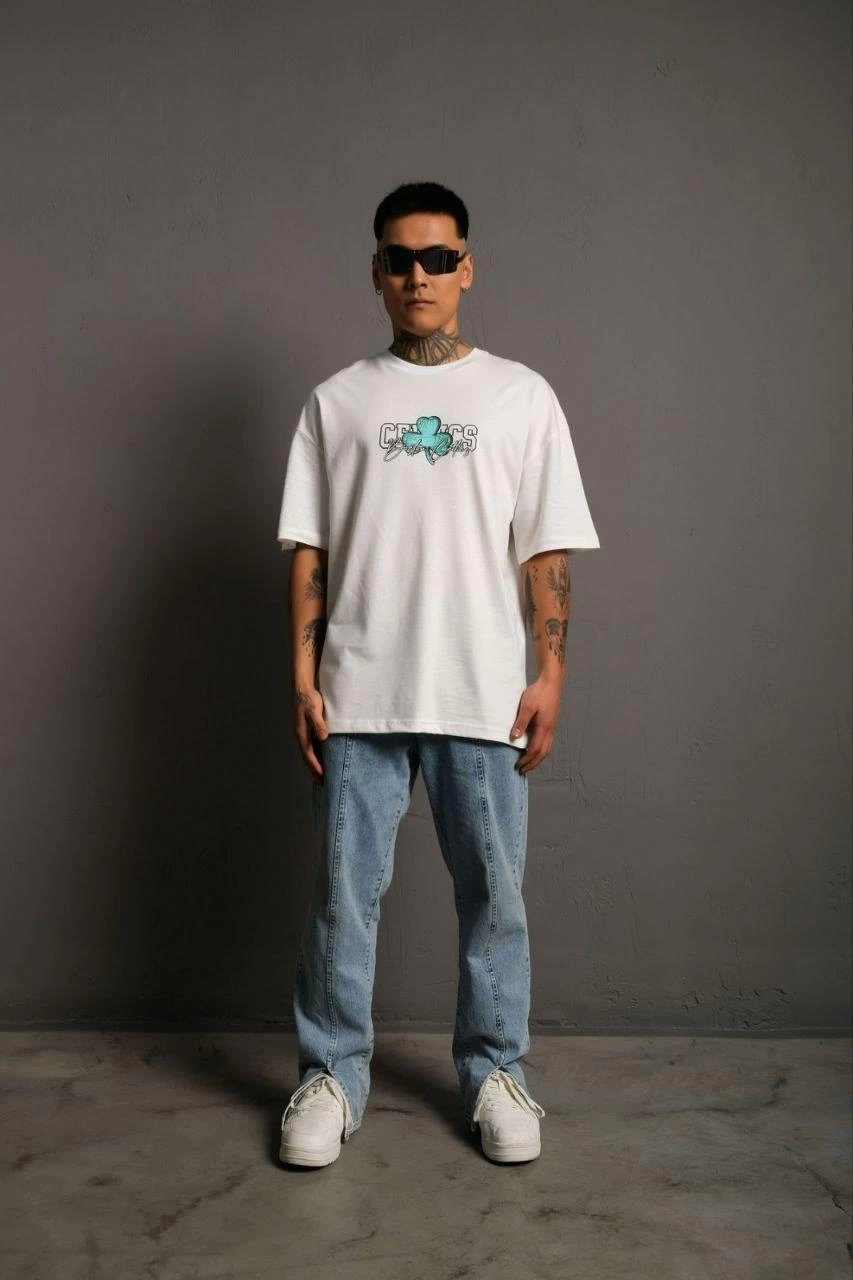 Erkek Sırt Baskılı T-shirt - Beyaz