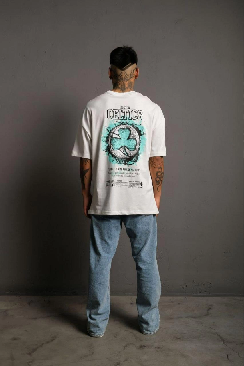 Erkek Sırt Baskılı T-shirt - Beyaz