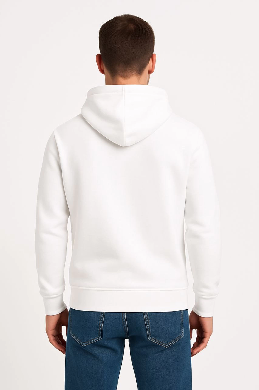 Erkek Üç İplik Kapüşonlu Kanguru Cepli SweatShirt hoodie - Beyaz