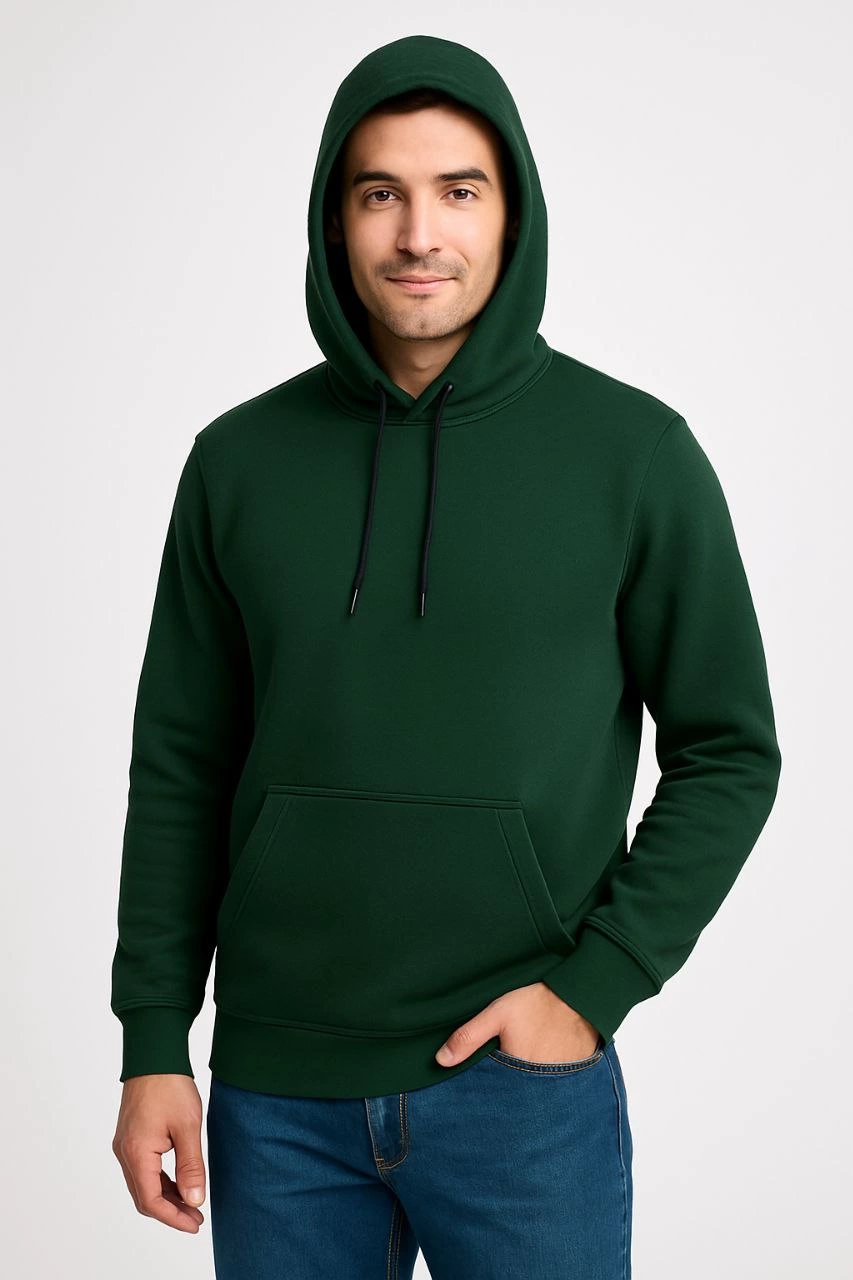 Erkek Üç İplik Kapüşonlu Kanguru Cepli SweatShirt hoodie - Haki