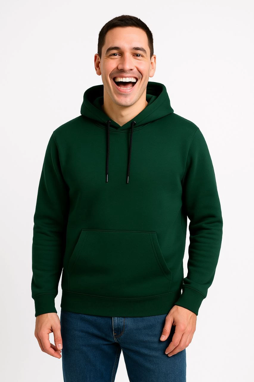 Erkek Üç İplik Kapüşonlu Kanguru Cepli SweatShirt hoodie - Haki