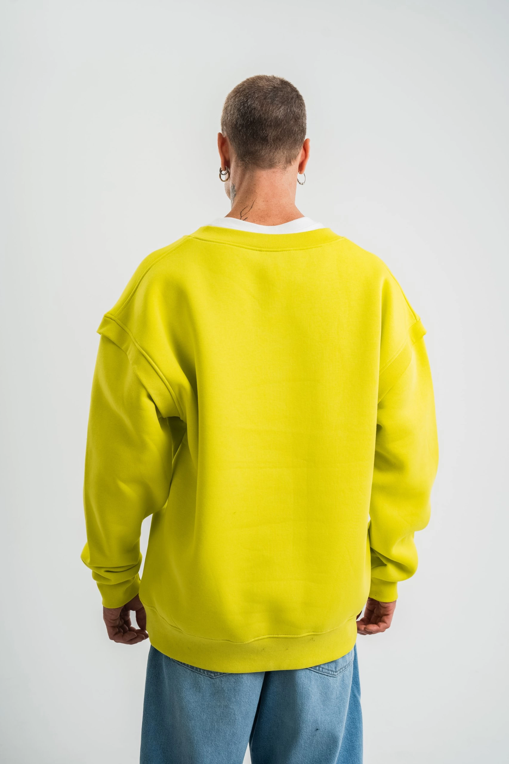 Geniş V yaka Kol Ribana Detaylı SweatShirt - Sarı