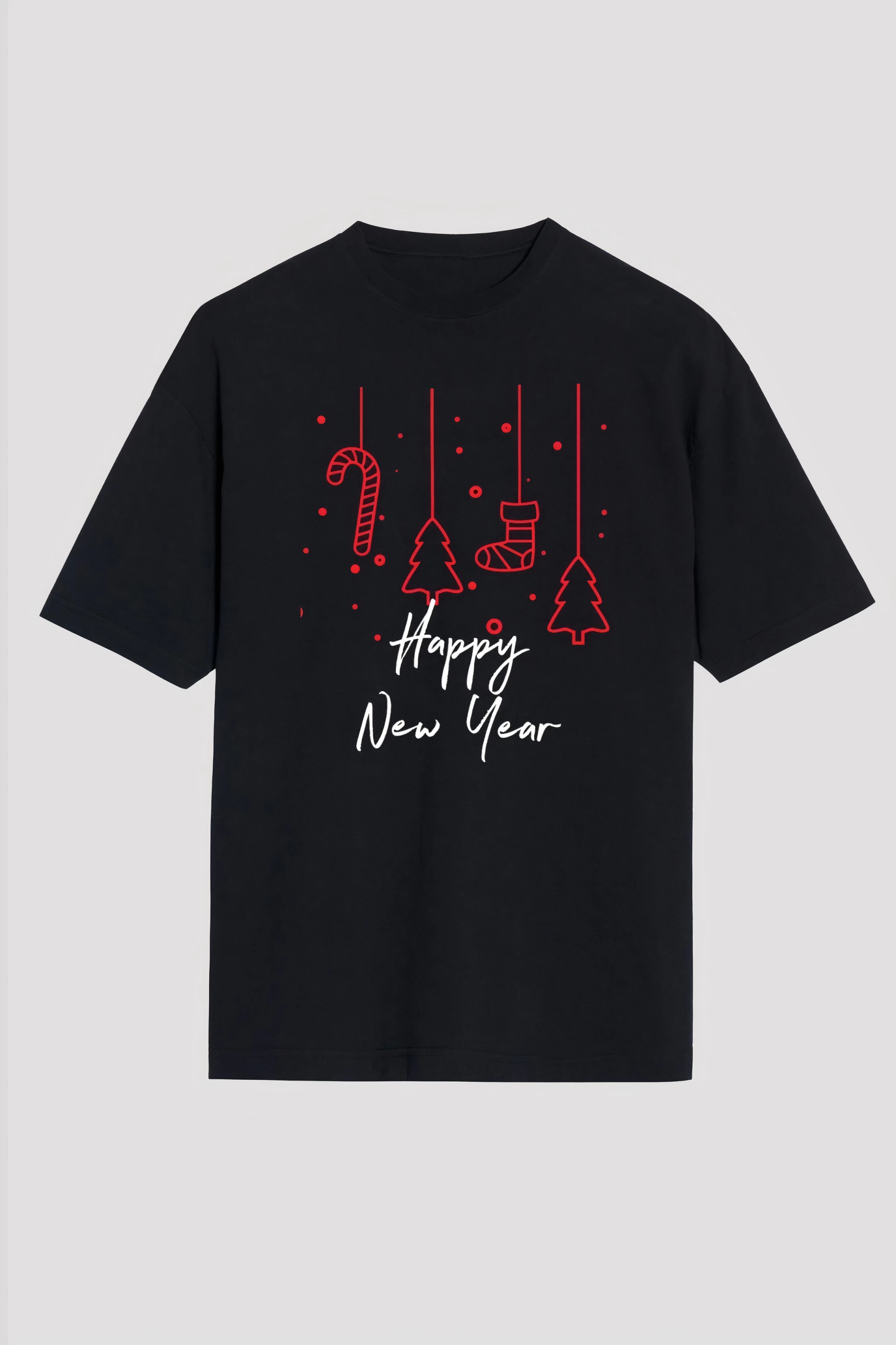 Happy New Year Baskılı T-shirt - Siyah
