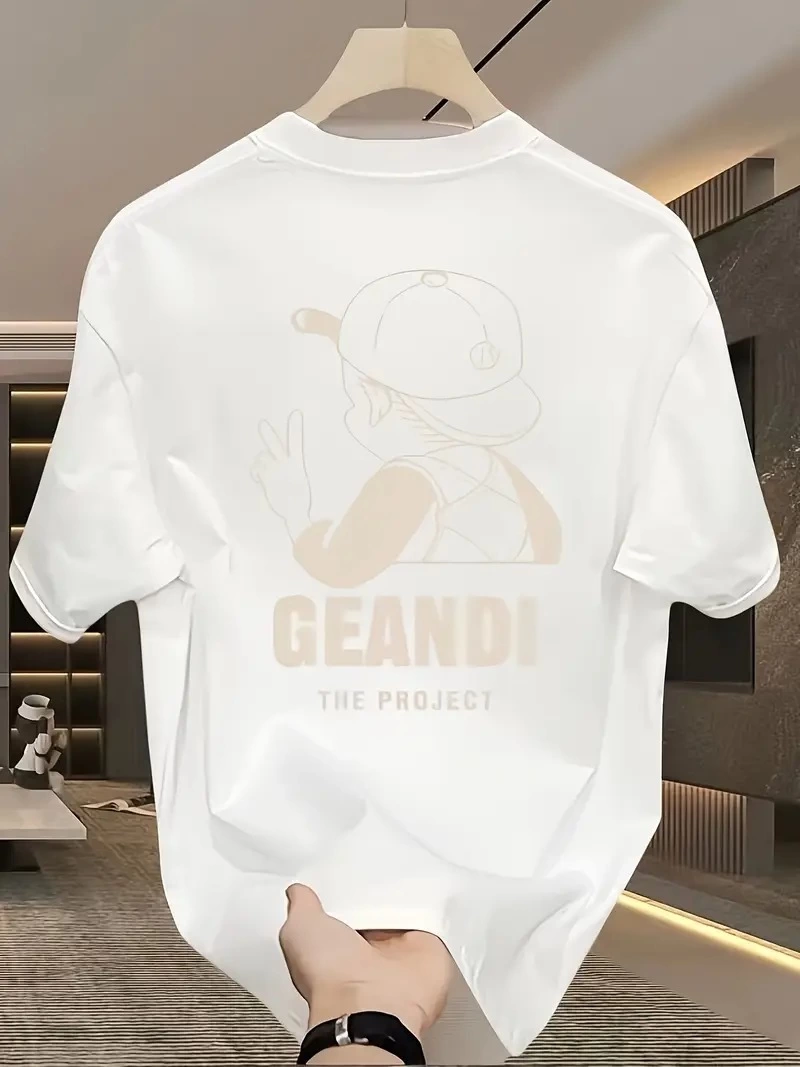 Geniş Kesim Pamuklu Tişört - "GANDHI The Project" Baskılı, Beyaz, Rahat Kesim, Kısa Kollu, Günlük Kıyafet, Her Gün Giyilebilecek Tişört- Beyaz