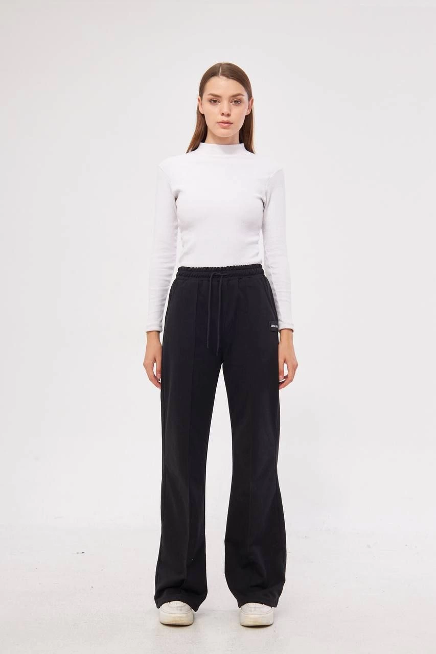 İki iplik Bol Paça Eşofman Pantalon - Siyah