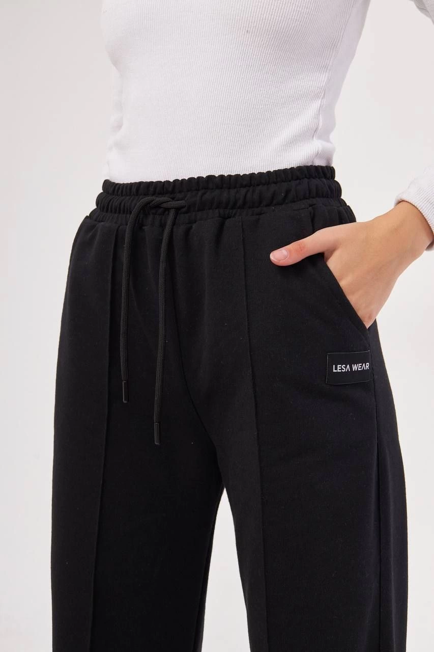 İki iplik Bol Paça Eşofman Pantalon - Siyah