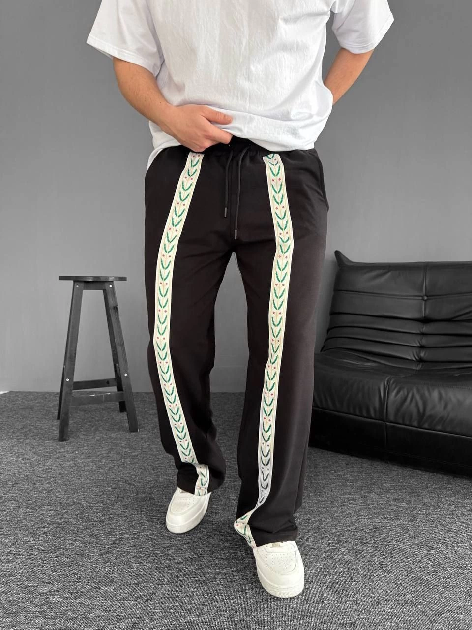 İki İplik Kumaş Şeritli Alt Esofman - Siyah