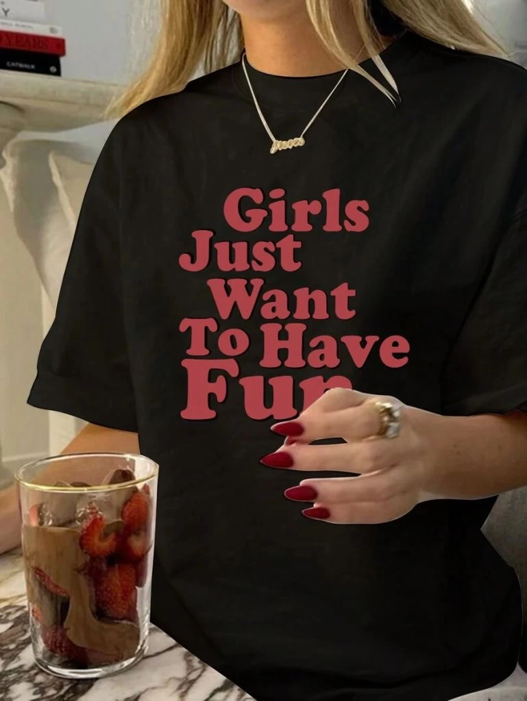 Kadın Baskılı Oversize T-shirt - Siyah