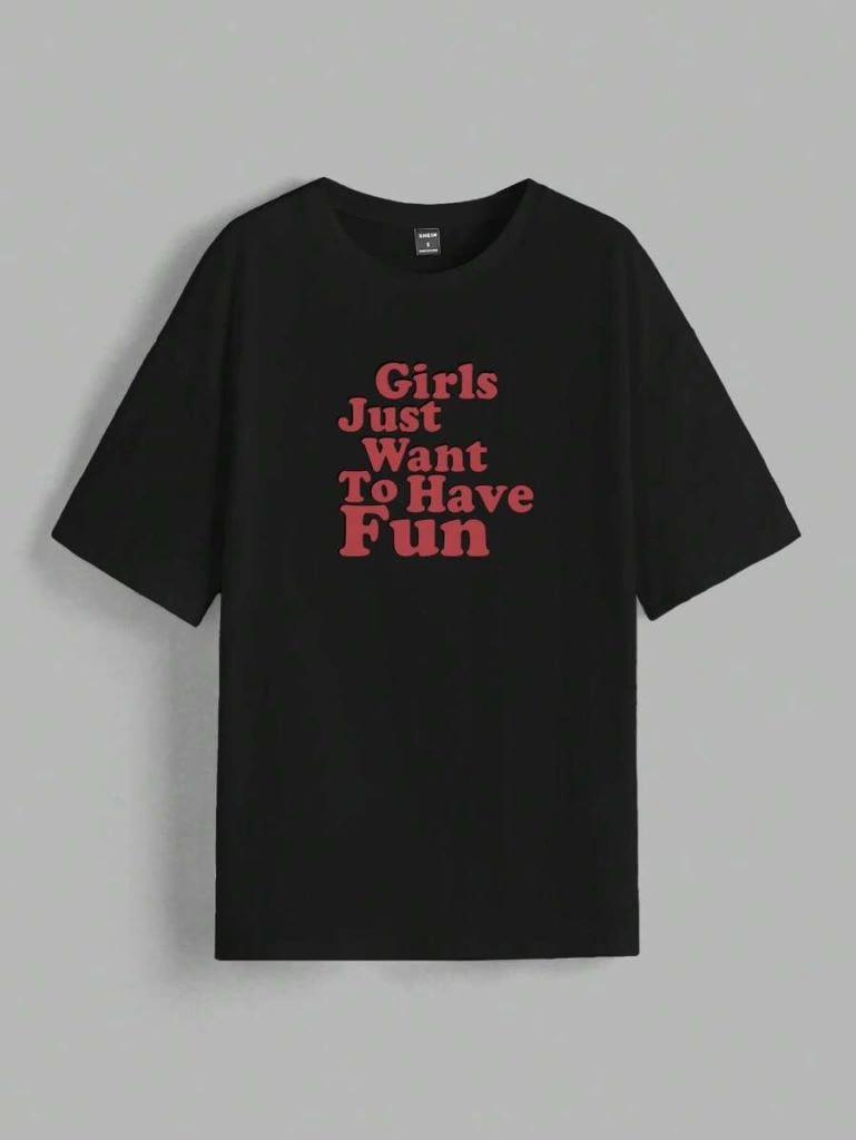 Kadın Baskılı Oversize T-shirt - Siyah