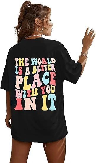 Kadın Bisiklet Yaka Baskılı T-shirt - Siyah