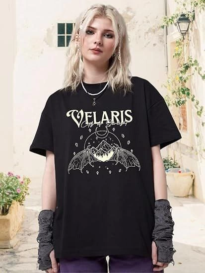 Kadın Bisiklet Yaka Baskılı T-shirt - Siyah