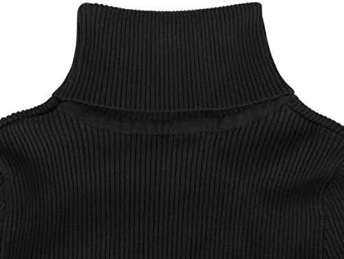 Kadın Boğazlı Triko Elbise – Uzun Fitilli Esnek Dokuma, Tam Kalıp, Kışlık & Baharlık Şık Rahat Stil, 130 cm Midi Boy Elbise - Siyah