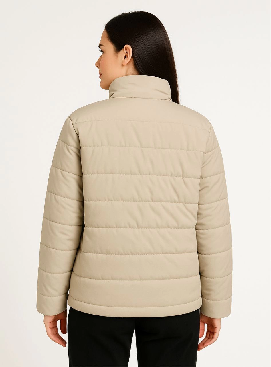 Kadın Bomber Mont Ceket – Su İtici Kumaş, Kapitone Astarlı, Fermuarlı, Kışlık - Bej