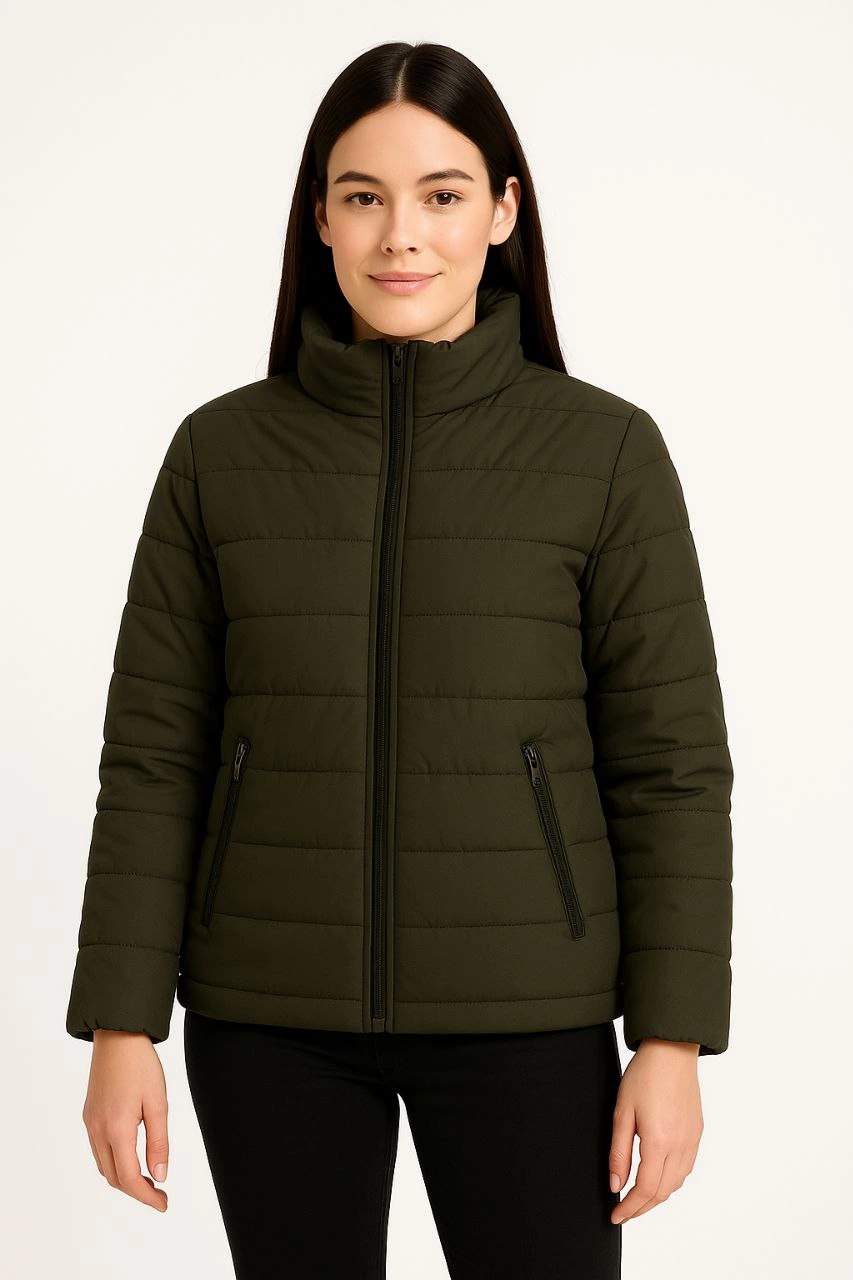 Kadın Bomber Mont Ceket – Su İtici Kumaş, Kapitone Astarlı, Fermuarlı, Kışlık - Haki