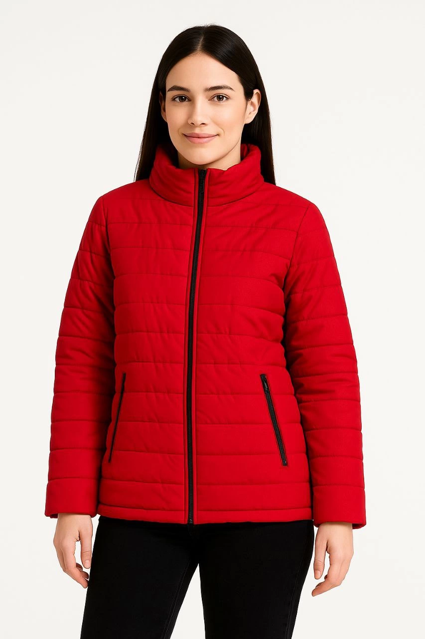 Kadın Bomber Mont Ceket – Su İtici Kumaş, Kapitone Astarlı, Fermuarlı, Kışlık - Kırmızı