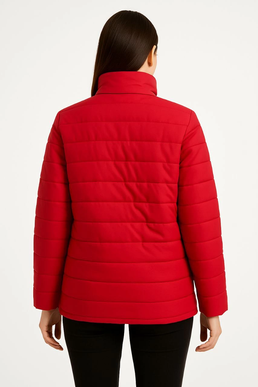 Kadın Bomber Mont Ceket – Su İtici Kumaş, Kapitone Astarlı, Fermuarlı, Kışlık - Kırmızı