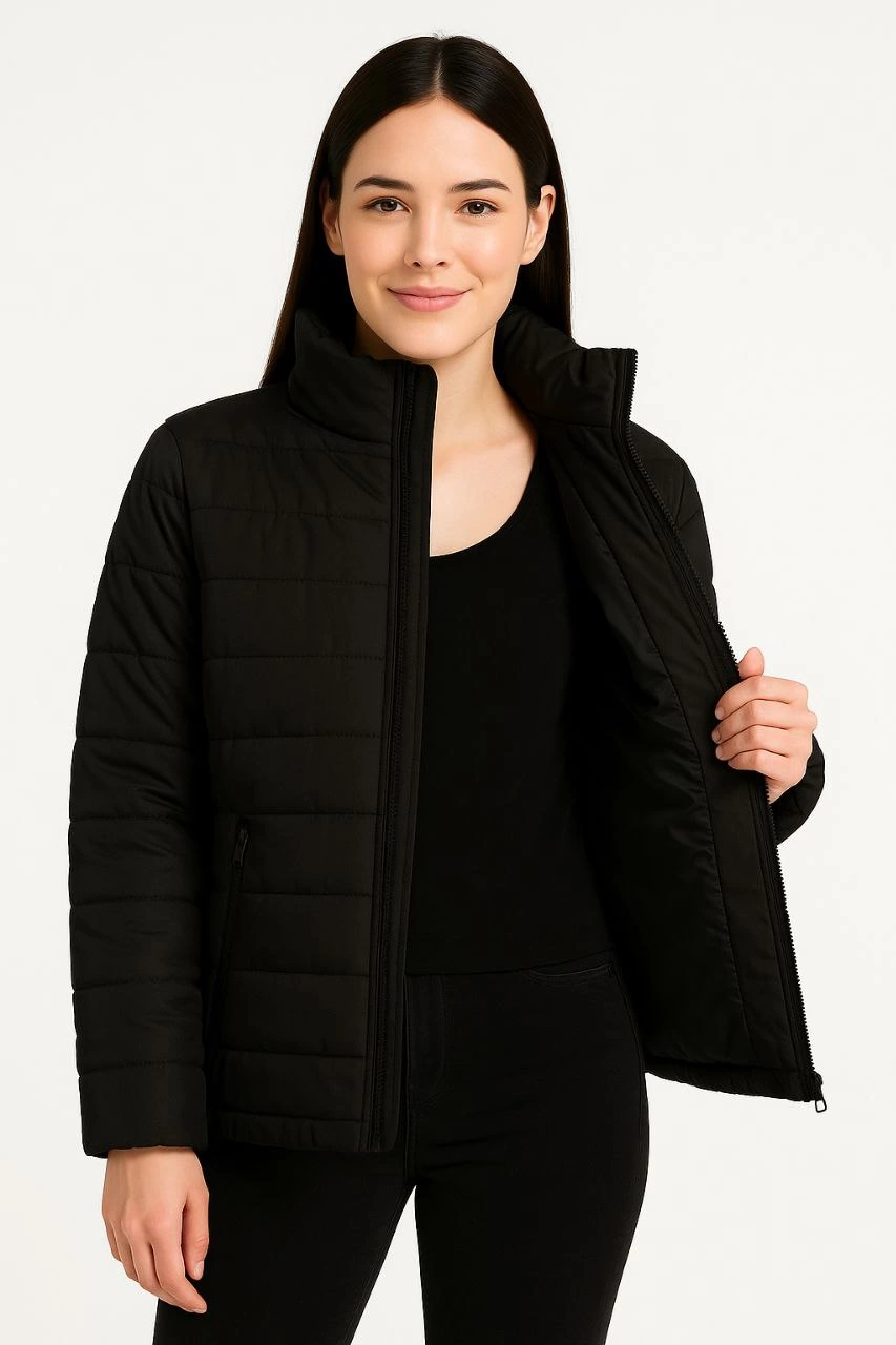 Kadın Bomber Mont Ceket – Su İtici Kumaş, Kapitone Astarlı, Fermuarlı, Kışlık - Siyah