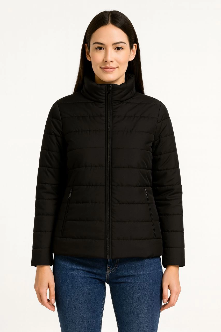 Kadın Bomber Mont Ceket – Su İtici Kumaş, Kapitone Astarlı, Fermuarlı, Kışlık - Siyah