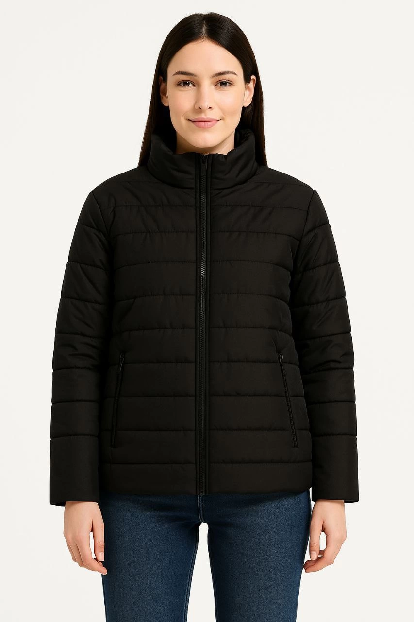 Kadın Bomber Mont Ceket – Su İtici Kumaş, Kapitone Astarlı, Fermuarlı, Kışlık - Siyah