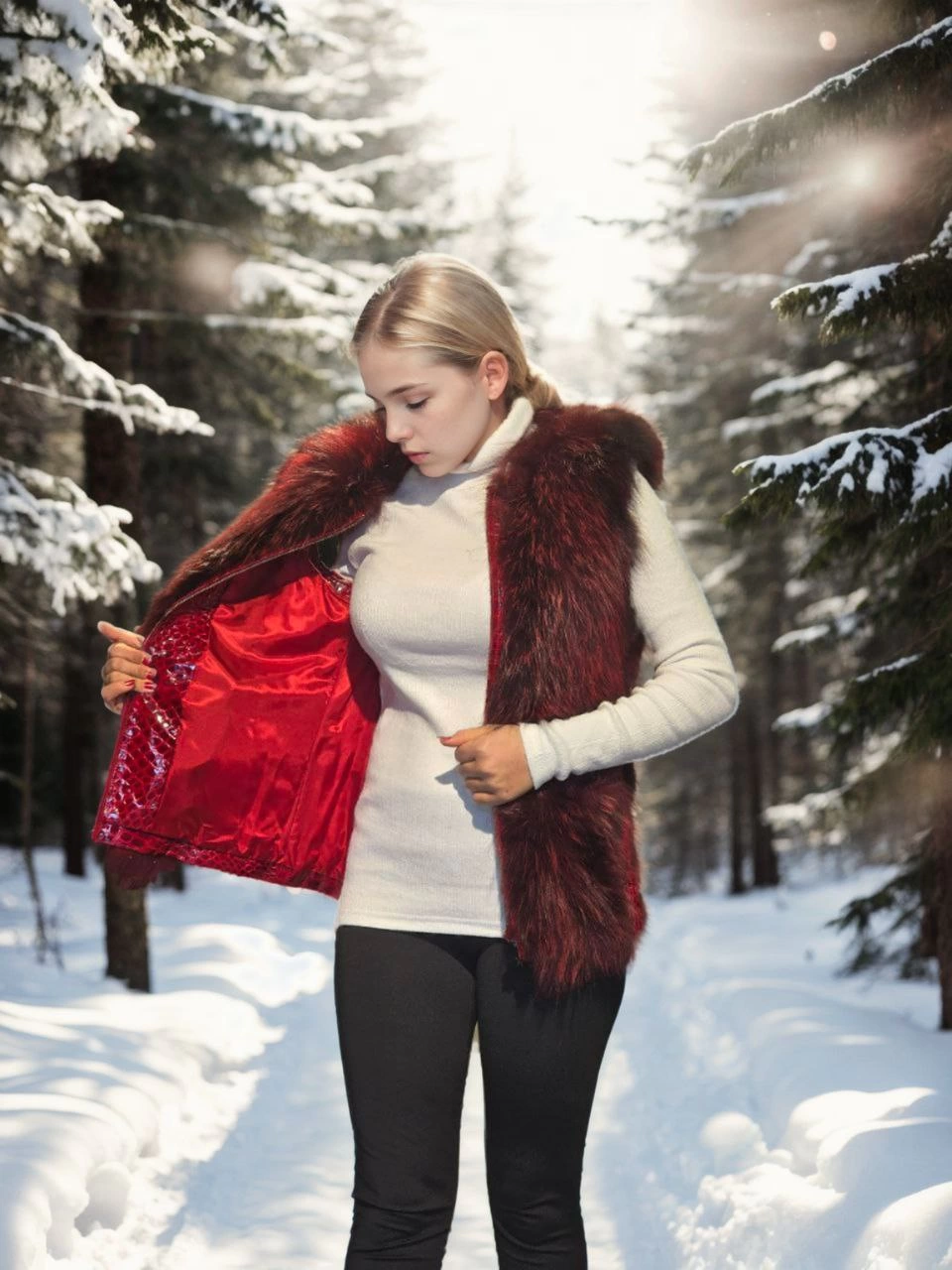 Kadın Kolsuz Fermuarlı Yelek - Kırmızı