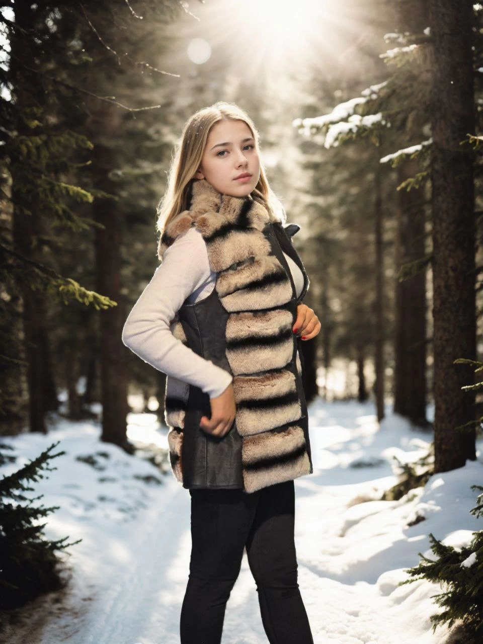 Kadın Kolsuz Hakiki Deri Kürk - Siyah