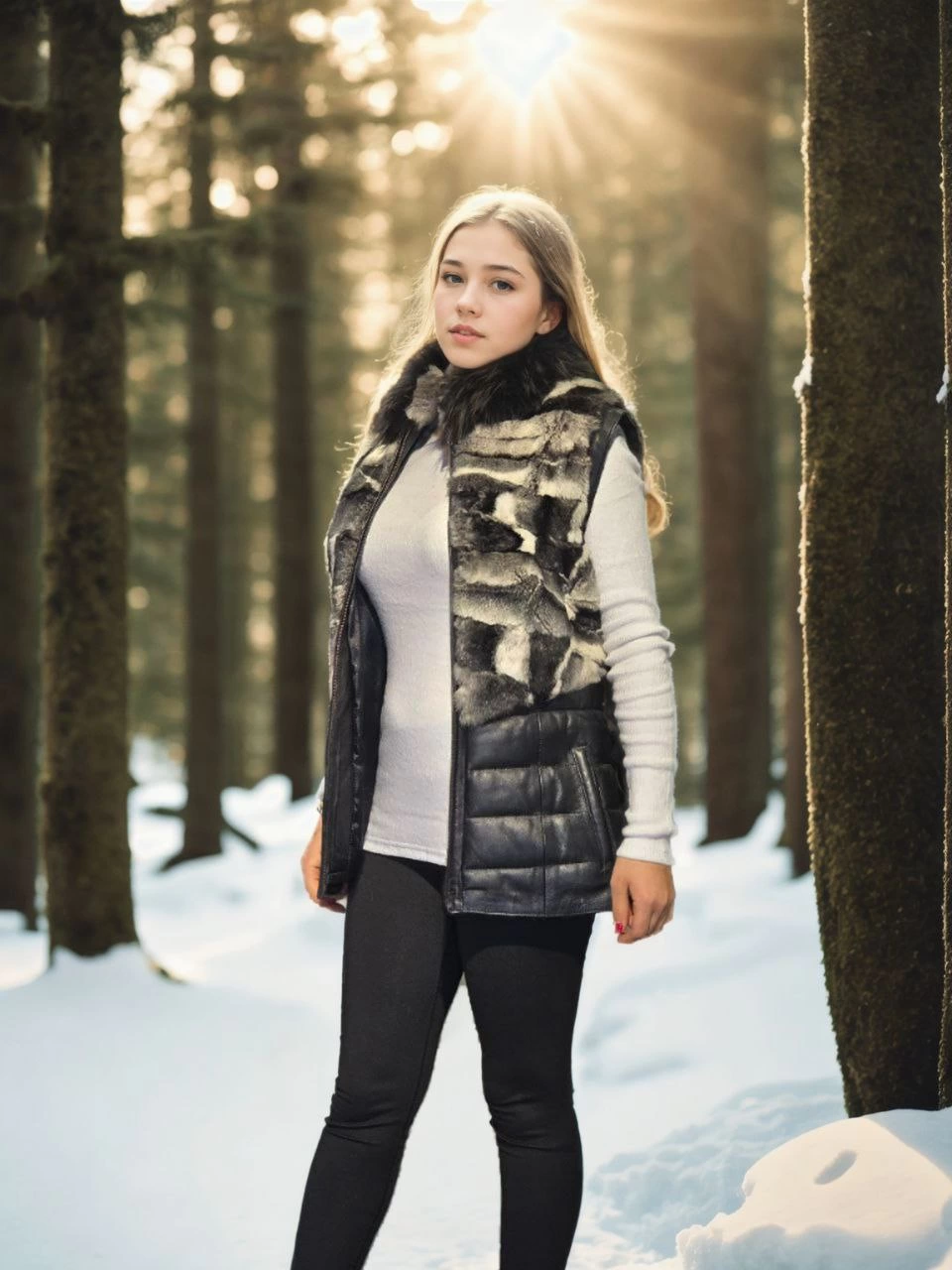 Kadın Kolsuz Hakiki Deri Kürk - Siyah