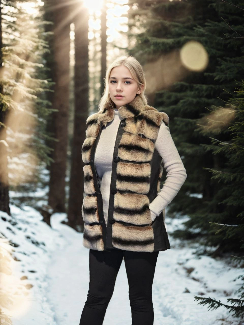 Kadın Kolsuz Hakiki Deri Kürk - Siyah