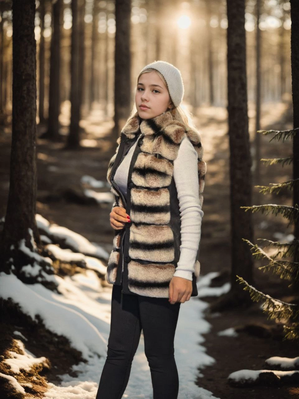 Kadın Kolsuz Hakiki Deri Kürk - Siyah