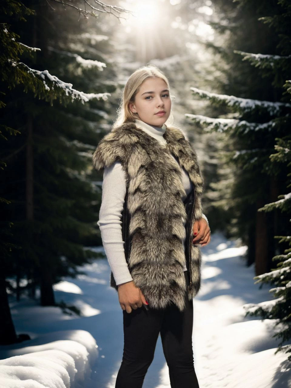 Kadın Kolsuz Hakiki Deri Kürk - Siyah