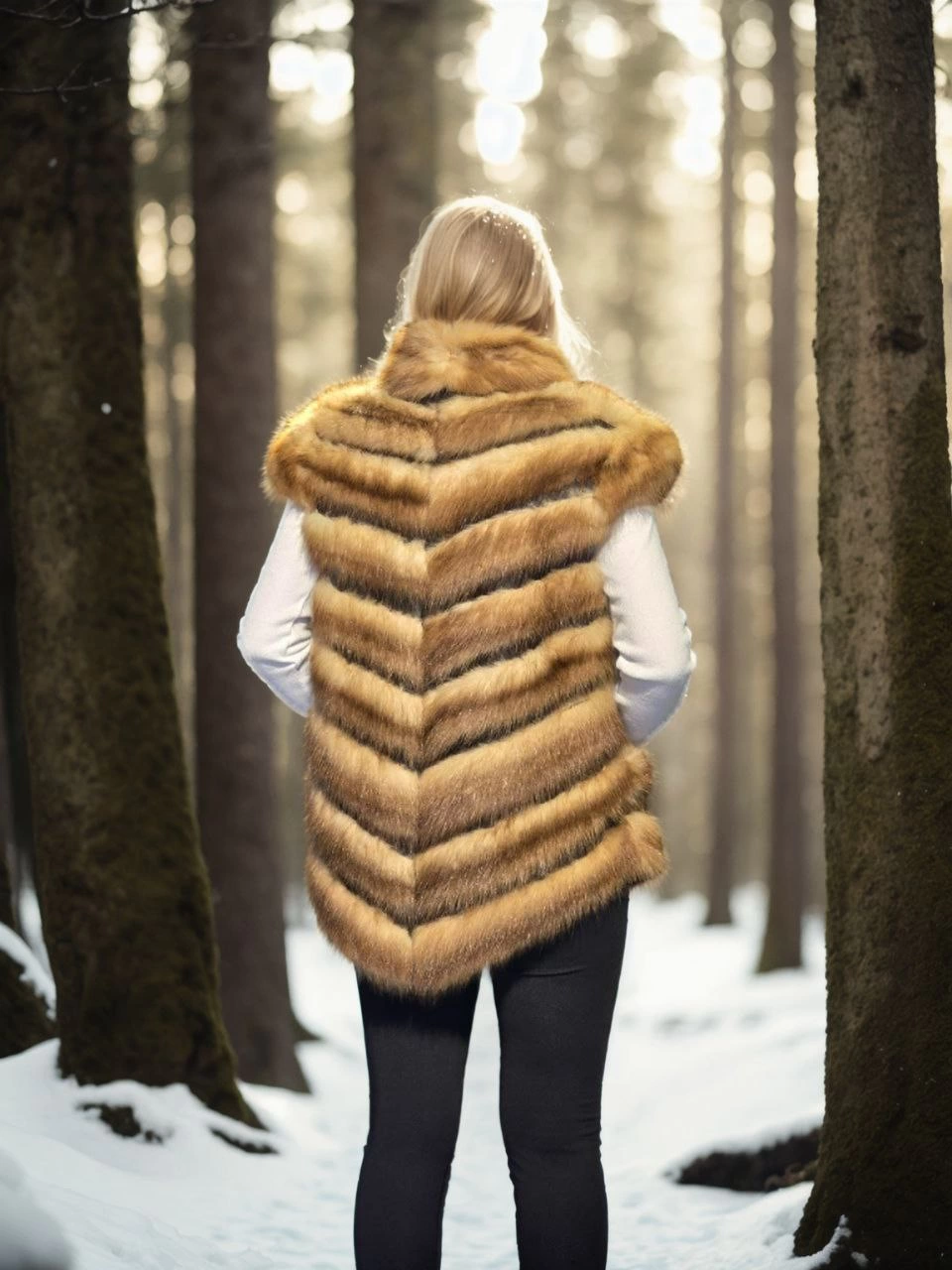 Kadın Kolsuz Hakiki Kürk - Kahve