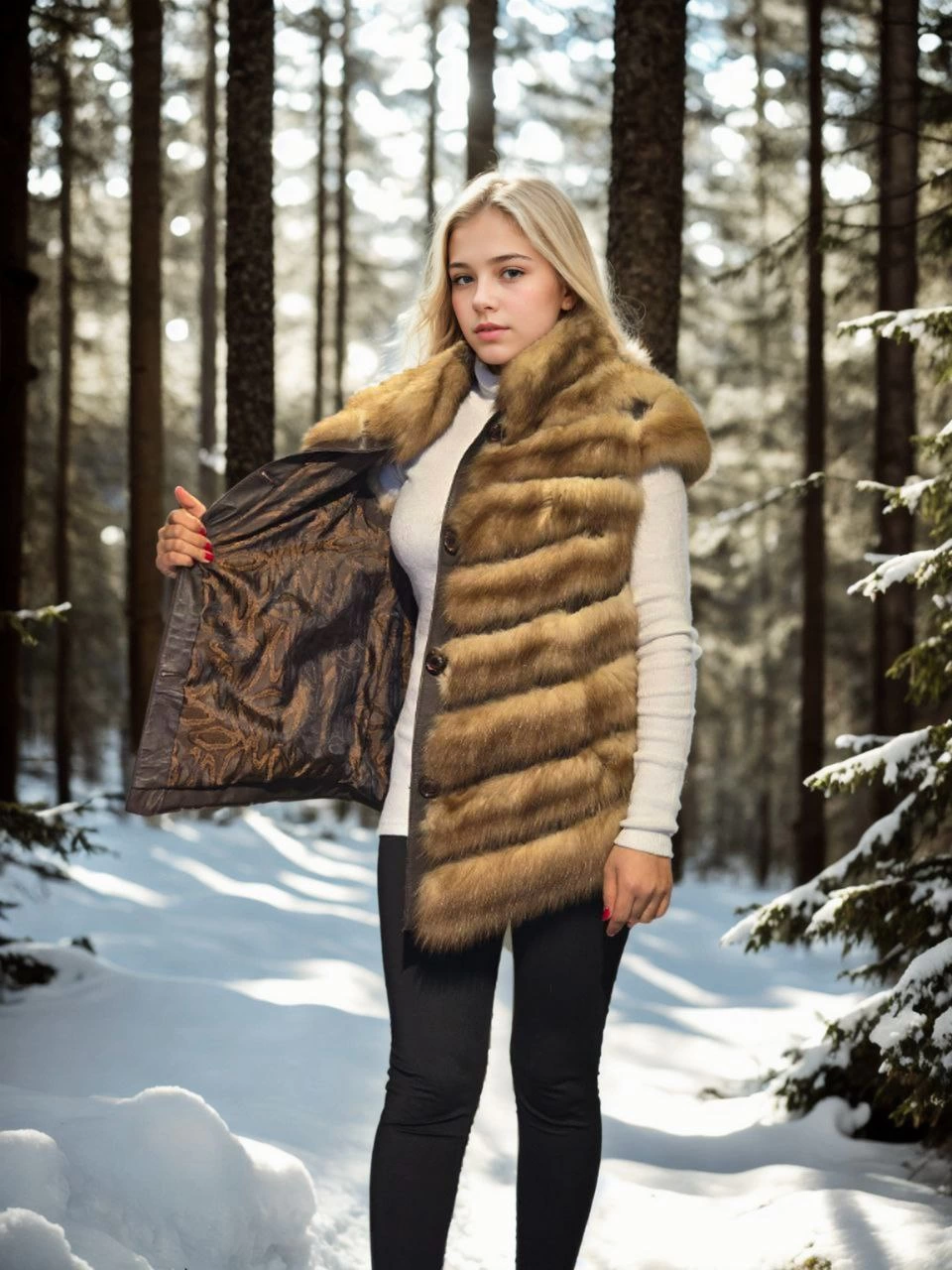 Kadın Kolsuz Hakiki Kürk - Kahve