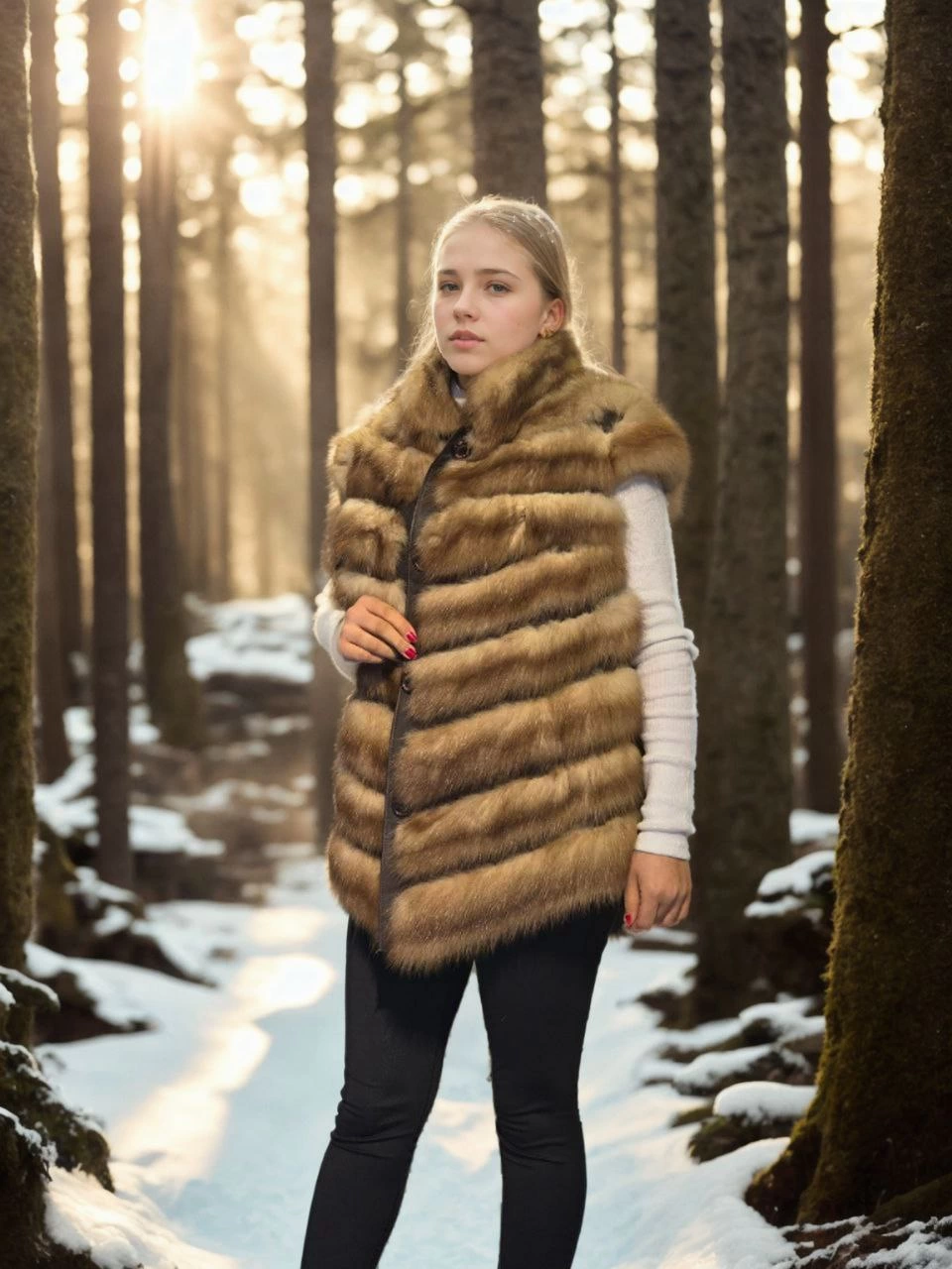 Kadın Kolsuz Hakiki Kürk - Kahve